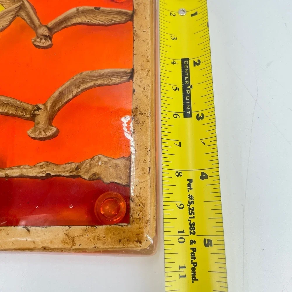 Design Gifts Seagull Sunset Resin Trivet Retro MCM Coastal Decor Orange Lucite